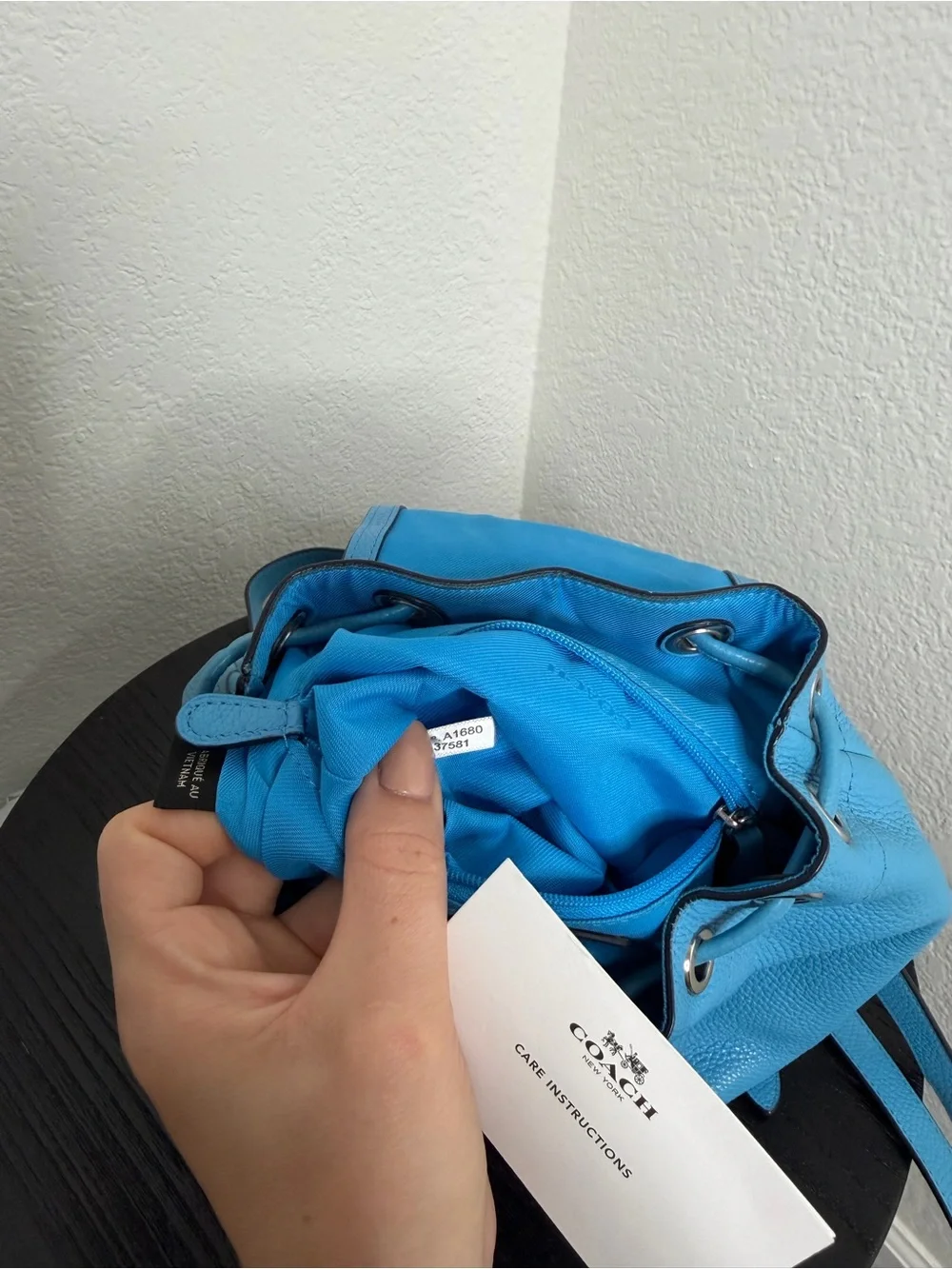 Coach Bright Blue Pebbled Leather Mini Backpack